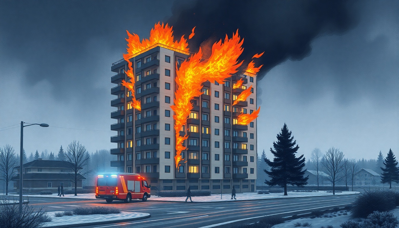 Massive Fire Engulfs Apartment Building in Hudiksvall – Public Warning Issued